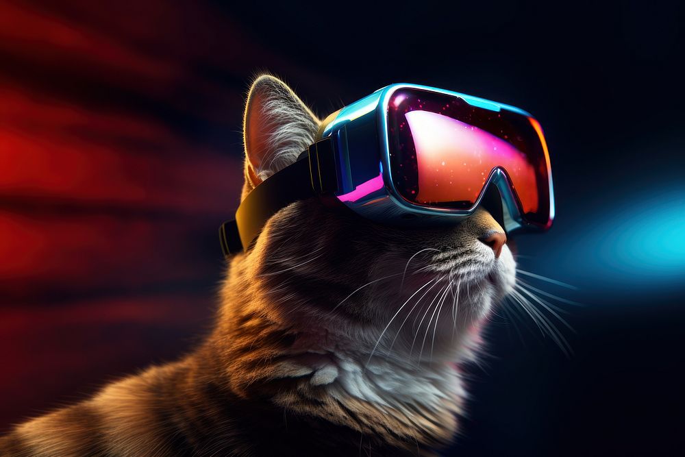 Cat wearing a vr glasses sunglasses portrait. AI generated Image by rawpixel.