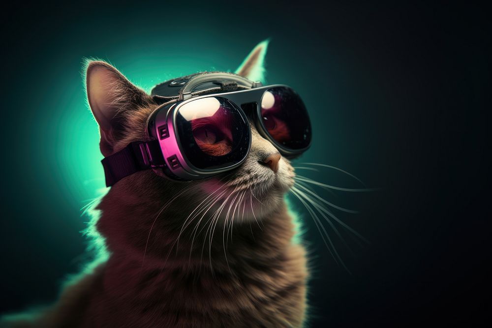 Cat wearing a vr portrait glasses mammal. AI generated Image by rawpixel.