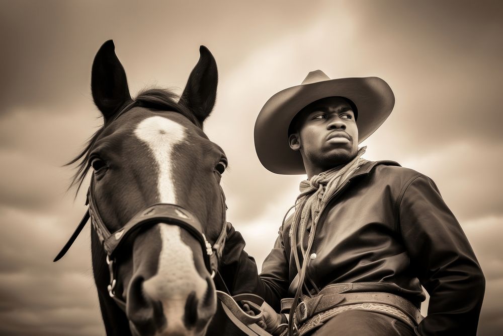 American cowboy portrait horse mammal. AI generated Image by rawpixel.