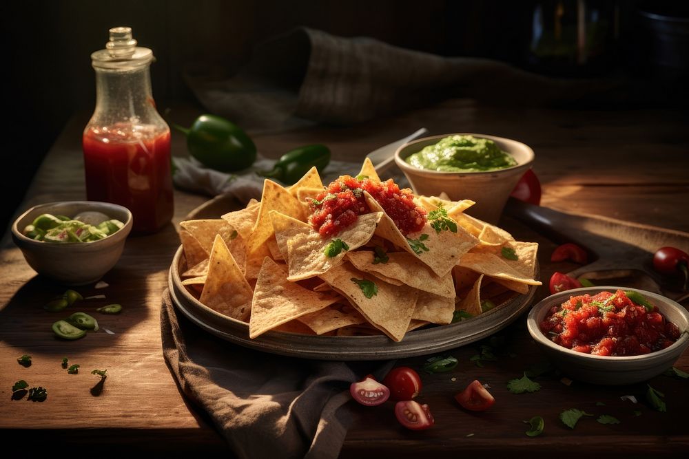 Ketchup nachos snack plate. AI generated Image by rawpixel.