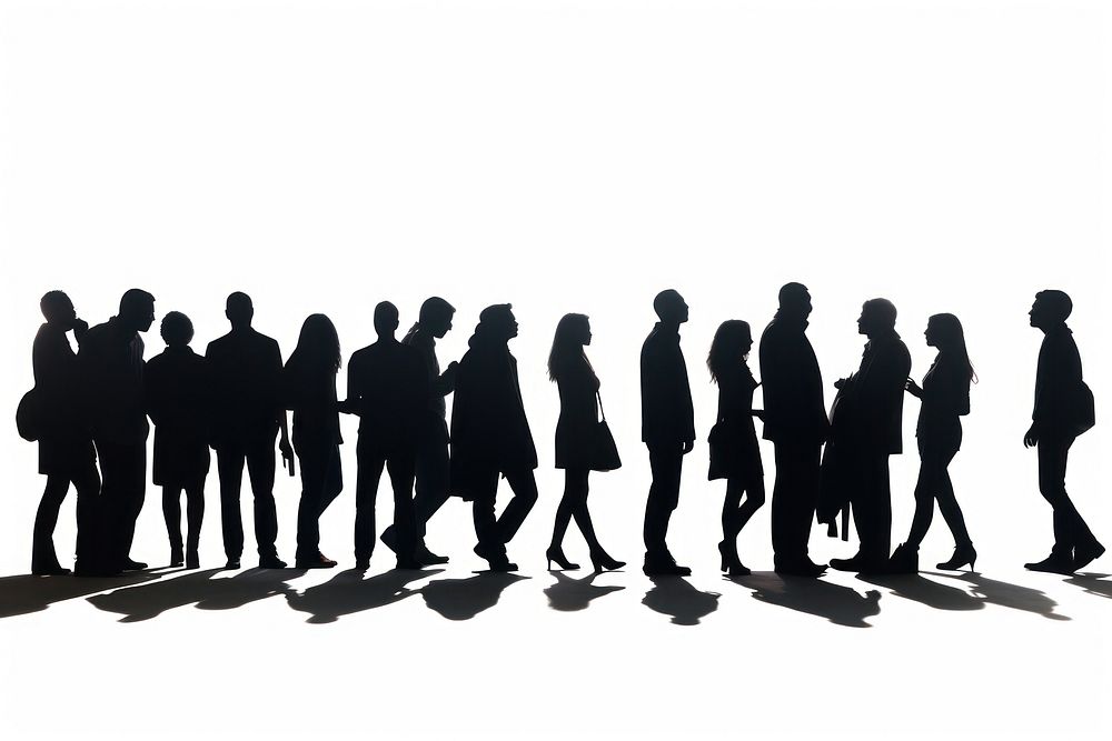 Crowd silhouette black white background togetherness. AI generated Image by rawpixel.
