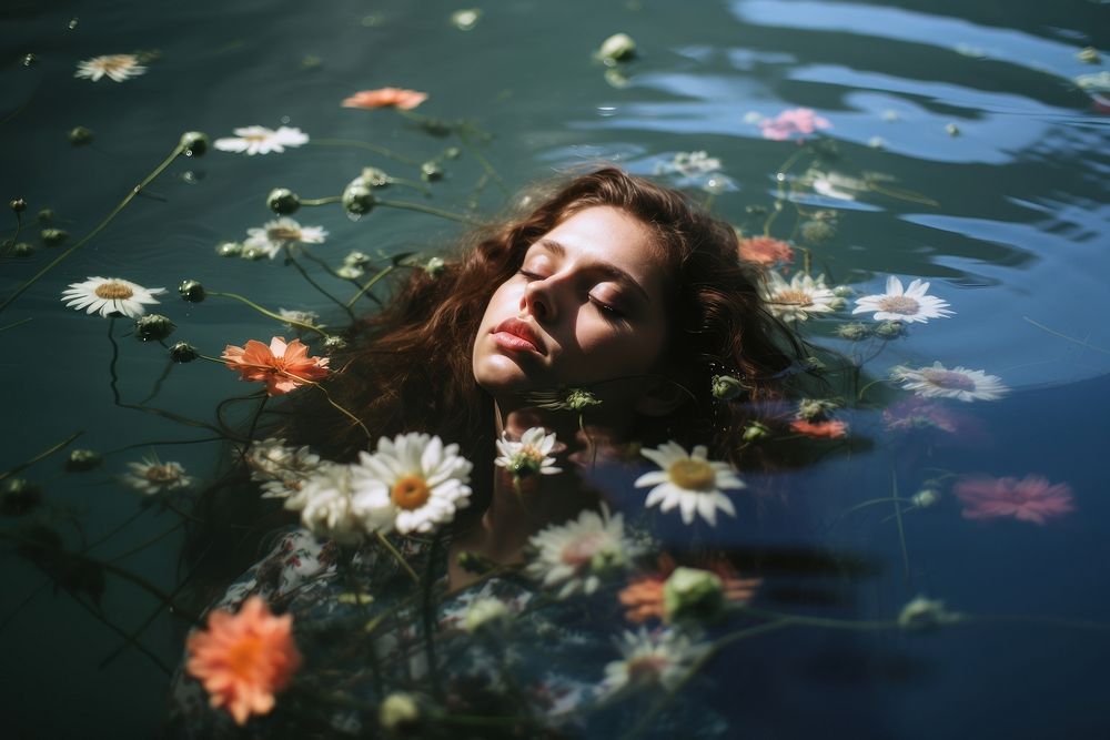 Floating flower swimming portrait. AI generated Image by rawpixel.
