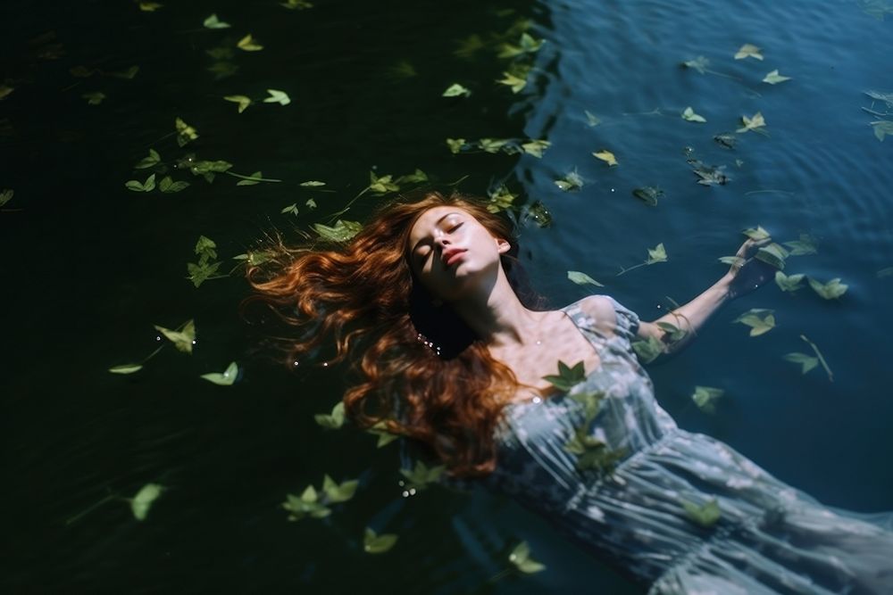 Floating swimming portrait outdoors. 