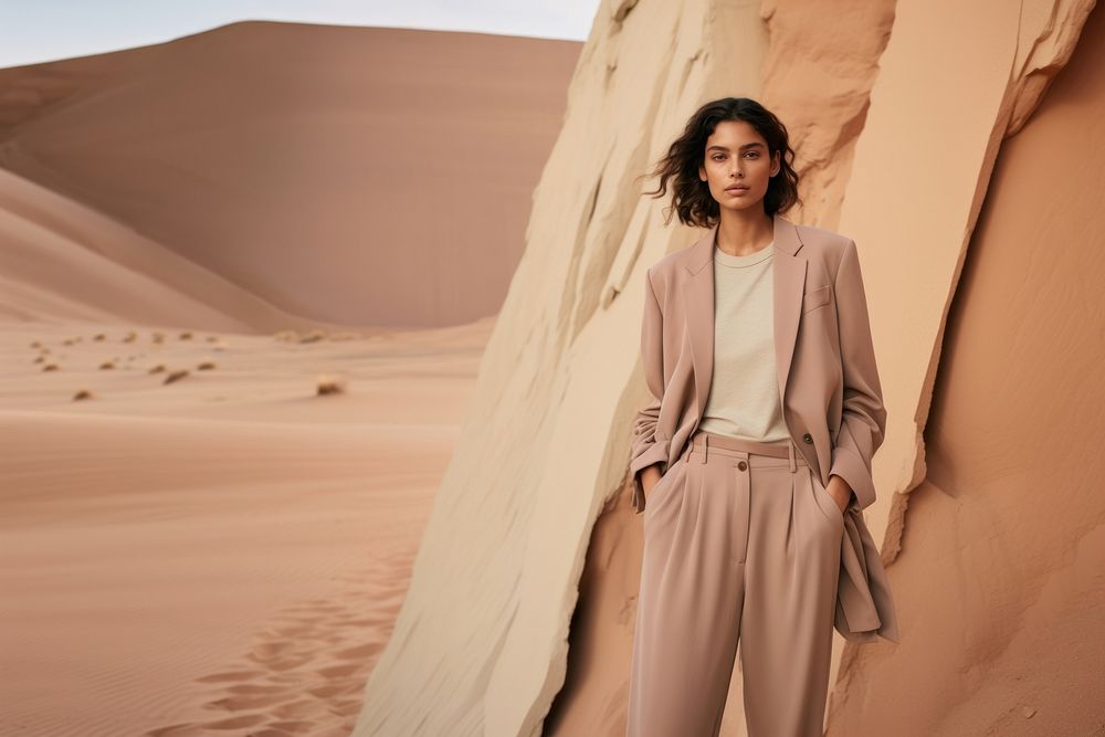 Woman standing wearing a minimal colorful outfit nature outdoors fashion. AI generated Image by rawpixel.