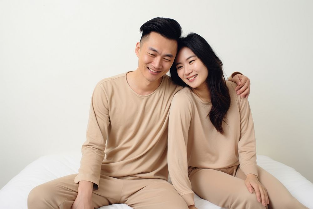Biege blank pajamas adult affectionate togetherness. AI generated Image by rawpixel.