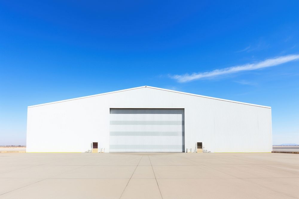 Hangar architecture building blue. AI generated Image by rawpixel.