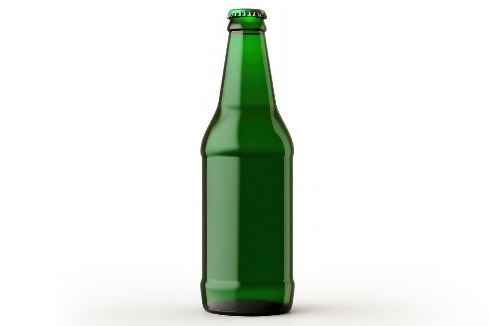 Green beer bottle drink white background condensation. 