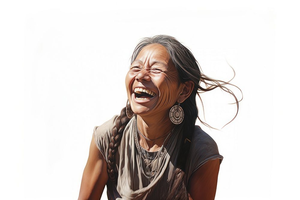 Laughing heiti woman adult white background accessories. AI generated Image by rawpixel.