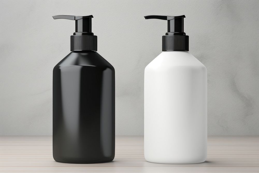 Lotion bottles bathroom black container. 