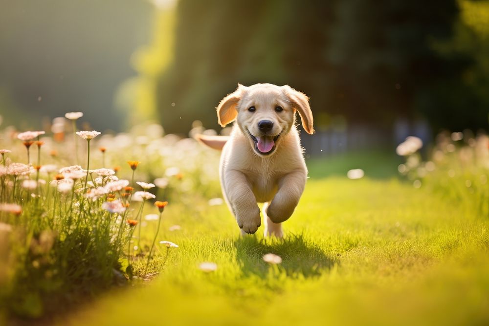 Puppy playing animal mammal meadow. 