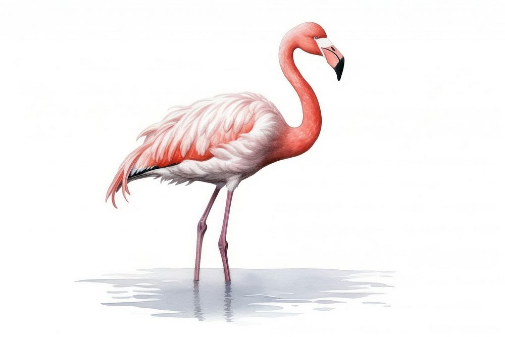 Flamingo animal bird white background. 