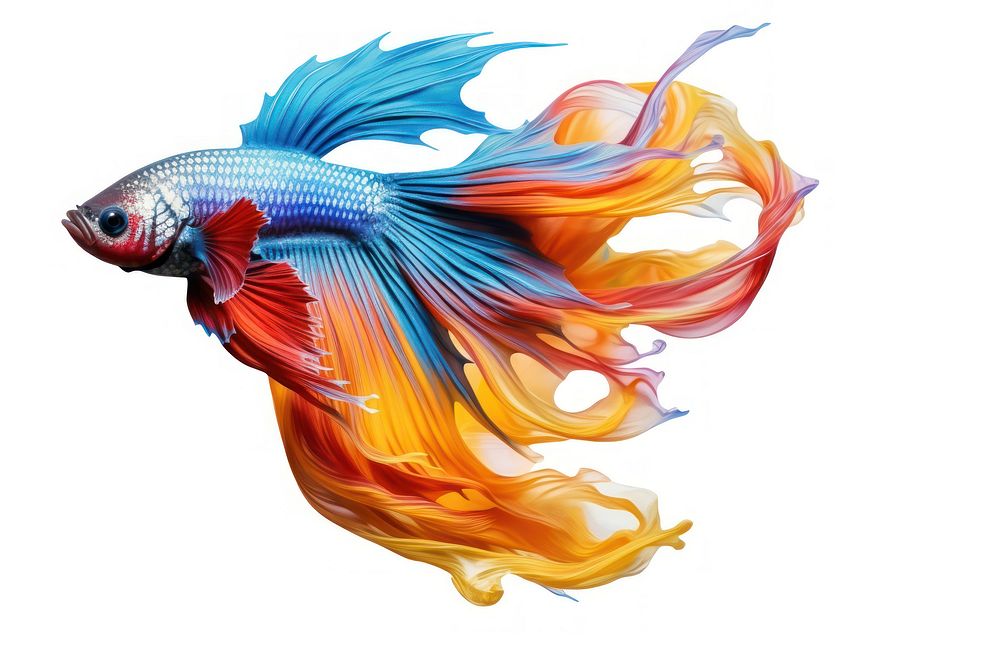 Colourful Betta fish goldfish animal white background. 