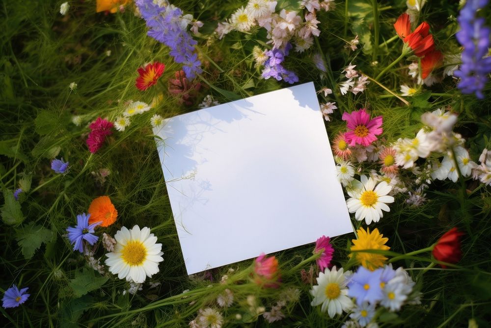 Invitation card flower field outdoors. AI generated Image by rawpixel.