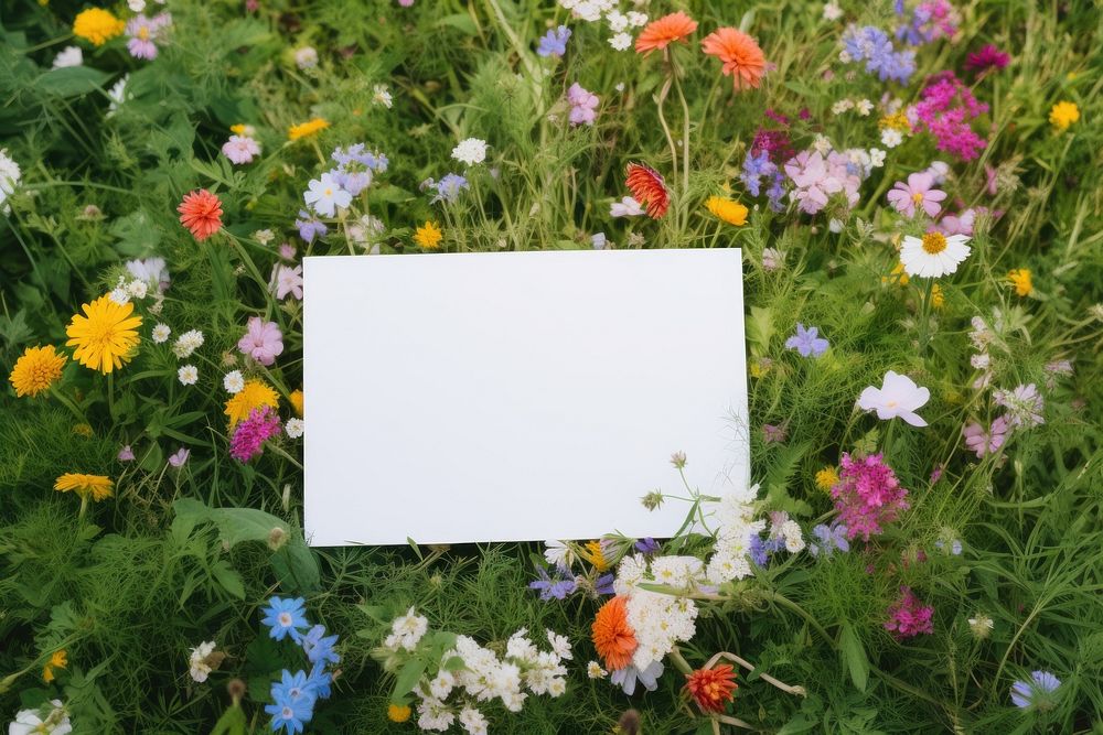 Flowers invitation card field outdoors. AI generated Image by rawpixel.