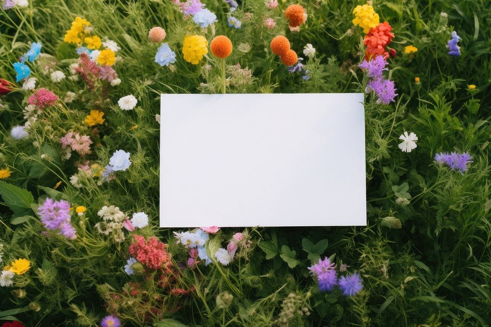 Flowers invitation card field outdoors. 