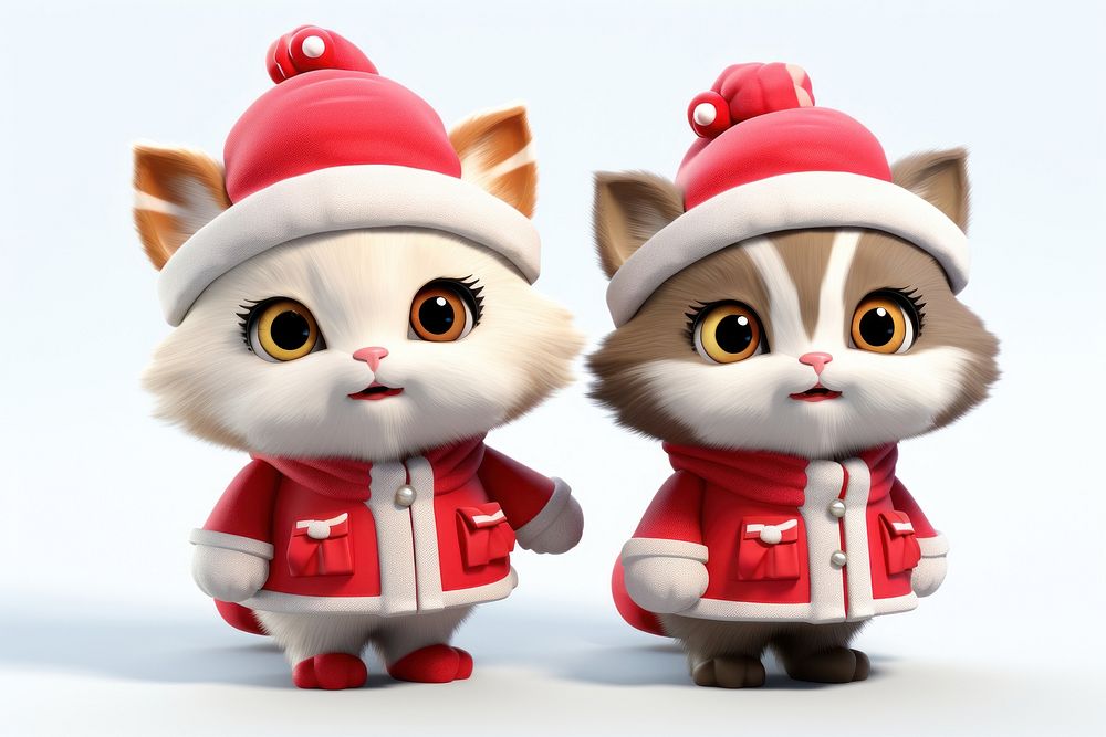 Two cats christmas figurine cartoon. AI generated Image by rawpixel.