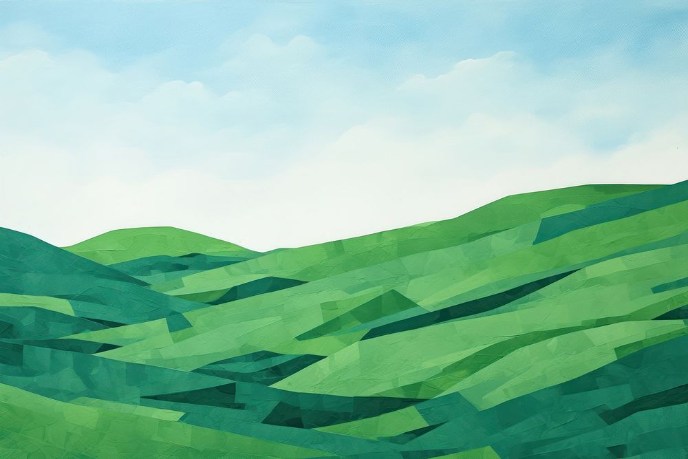 Green hillside blue sky clean backgrounds outdoors painting. 