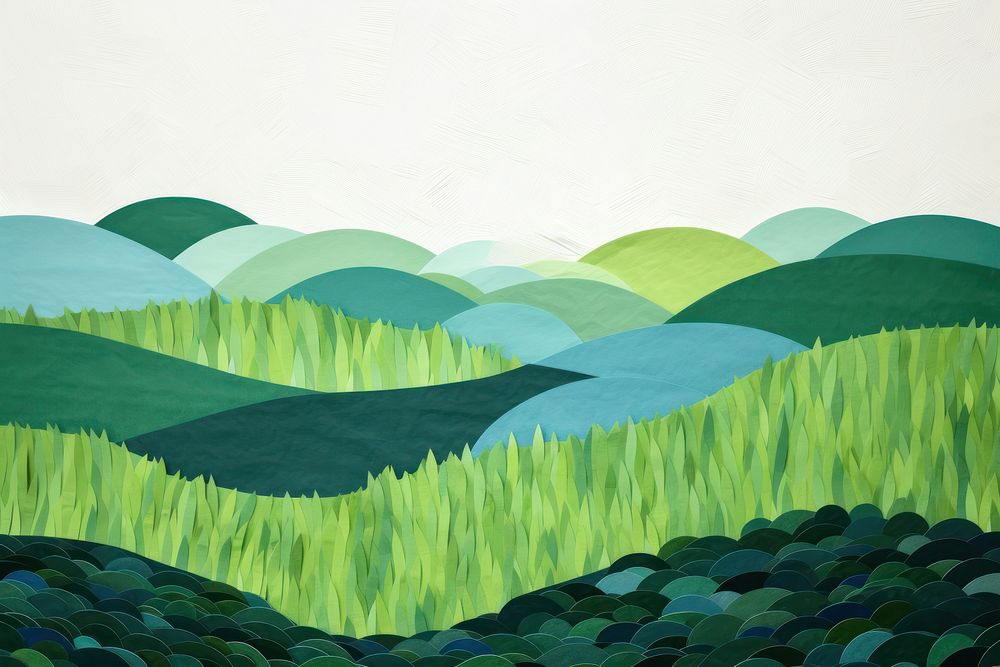 Green hillside blue sky clean painting backgrounds outdoors. 