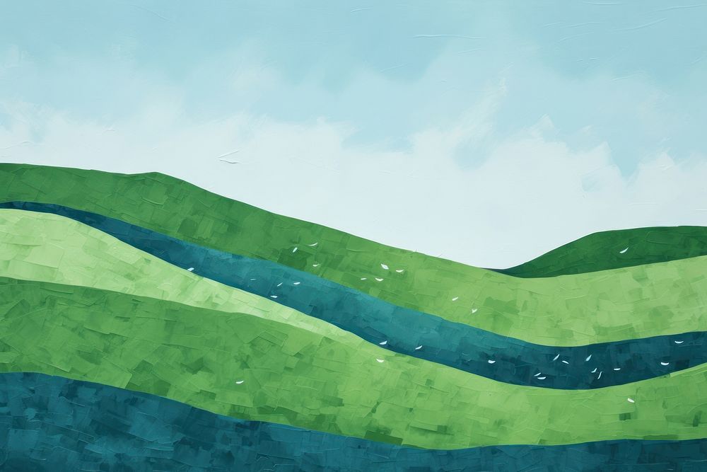 Green hillside blue sky clean backgrounds outdoors painting. 