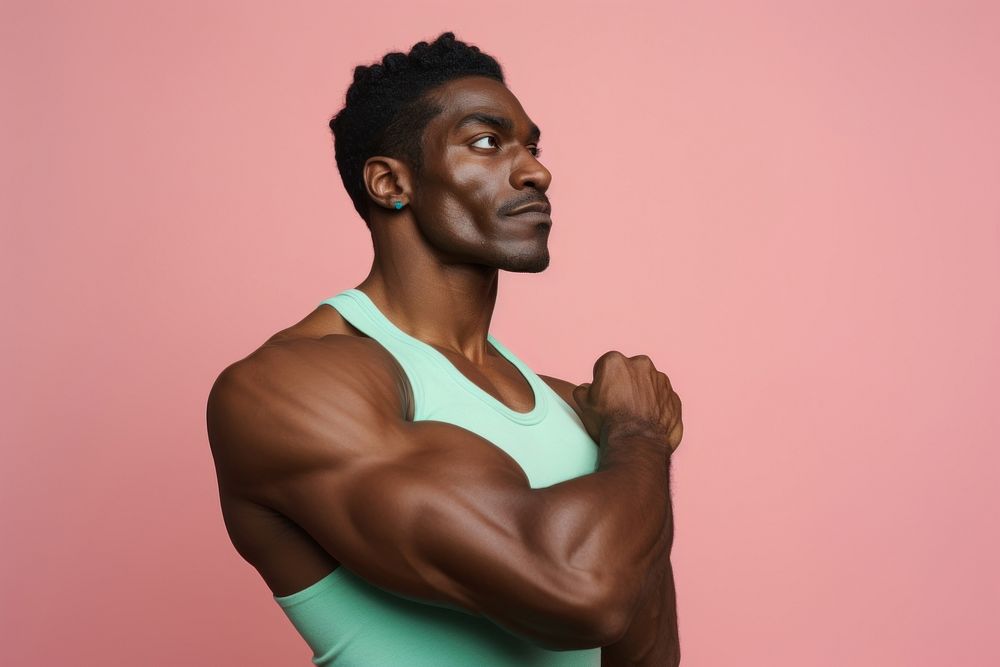 Flexing muscle portrait adult photo. AI generated Image by rawpixel.