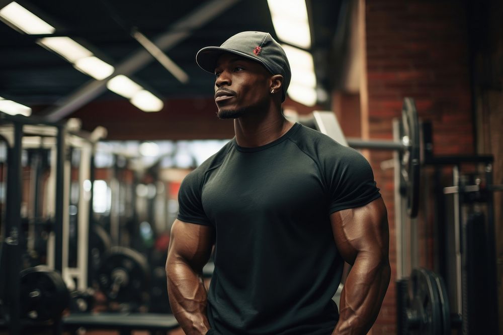 Flexing muscle adult black gym. AI generated Image by rawpixel.
