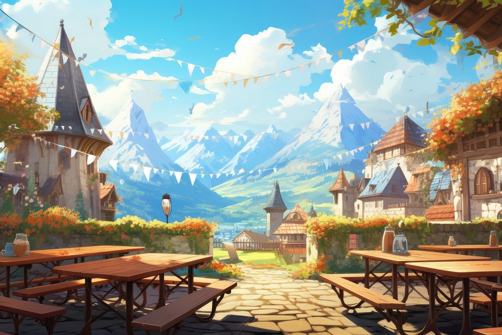 Oktoberfest landscape painting outdoors. 