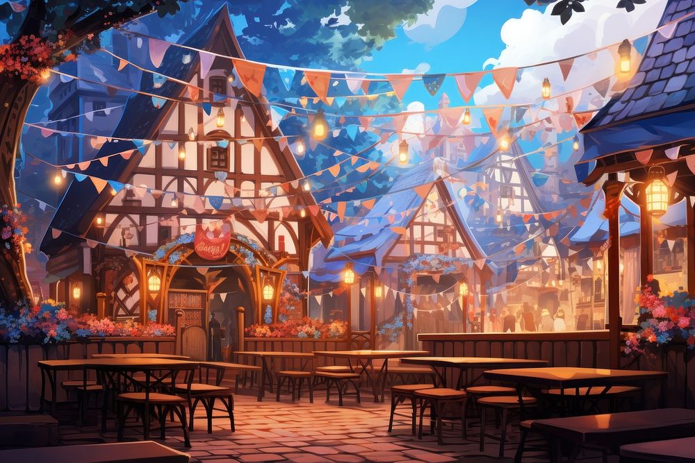 Oktoberfest restaurant city architecture. 