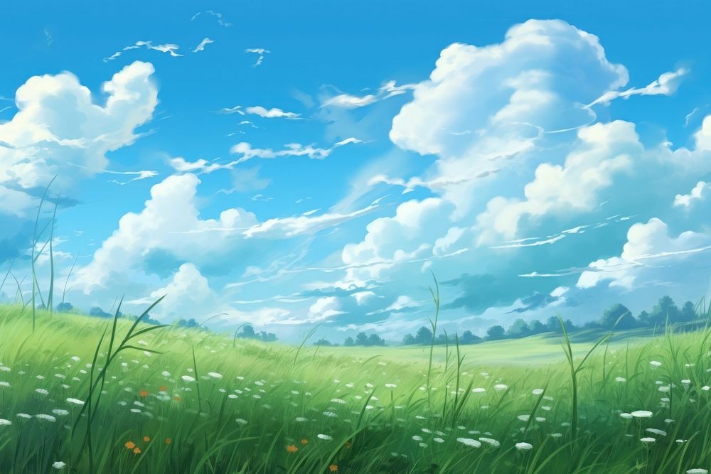 Green grasses green sky backgrounds. AI generated Image by rawpixel.