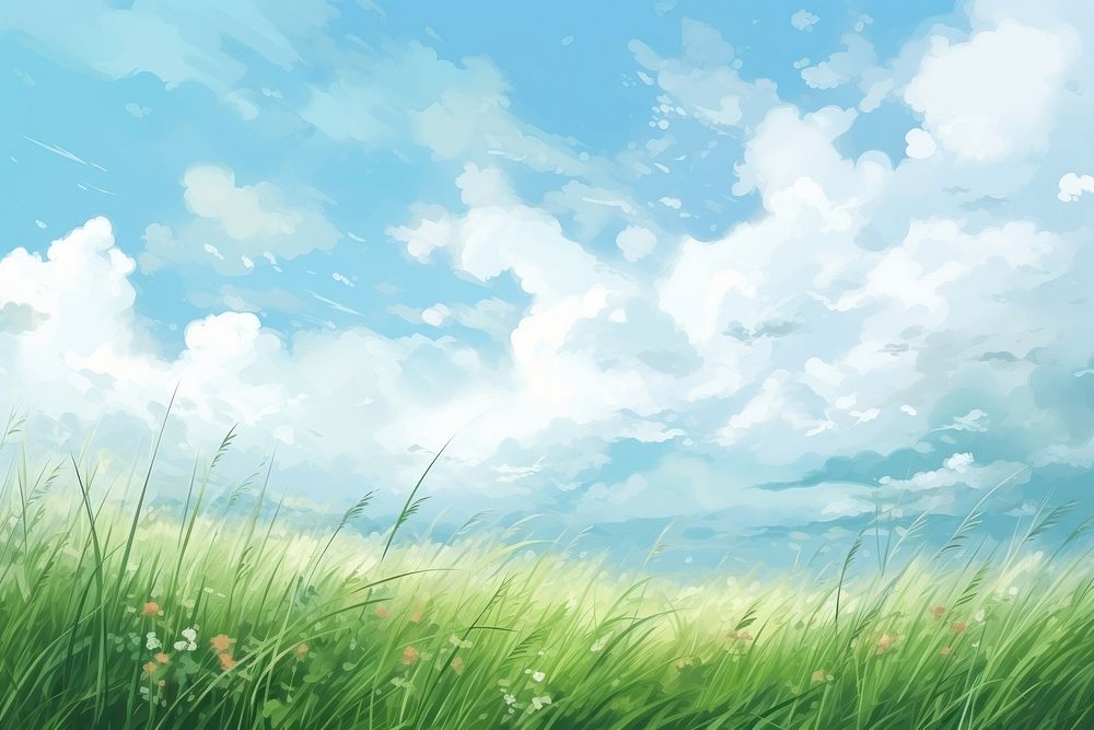 Green grasses green sky backgrounds. AI generated Image by rawpixel.