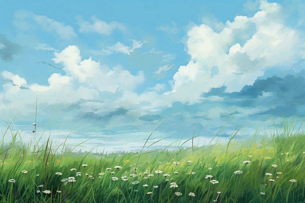 Green grasses sky backgrounds grassland. 