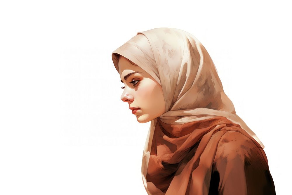 Muslim portrait scarf white background. AI generated Image by rawpixel.