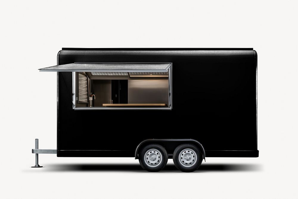 Black food truck, realistic vehicle