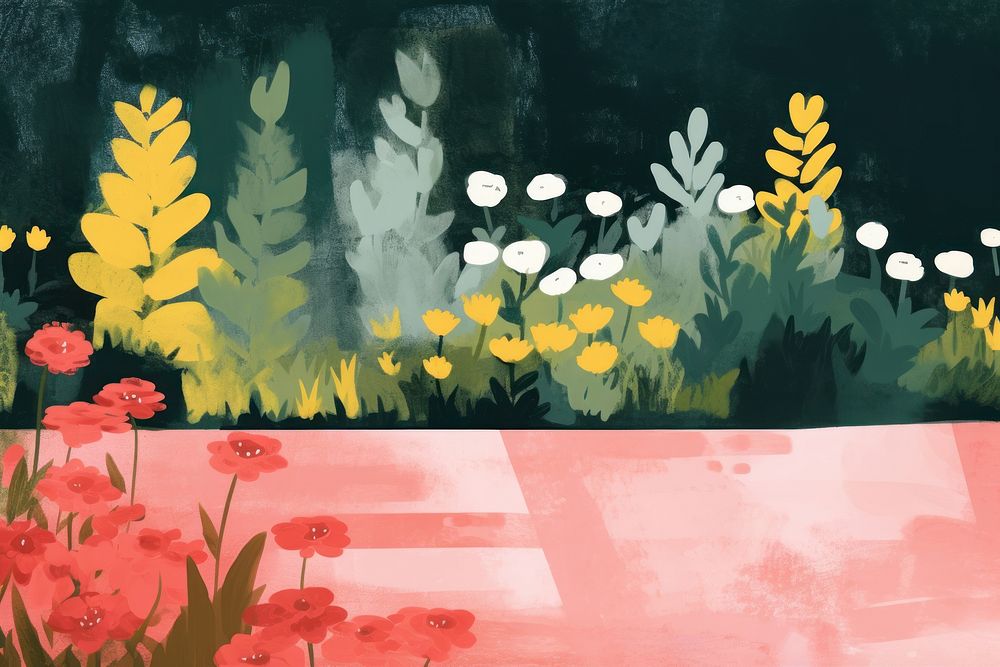 English garden painting outdoors flower. AI generated Image by rawpixel.