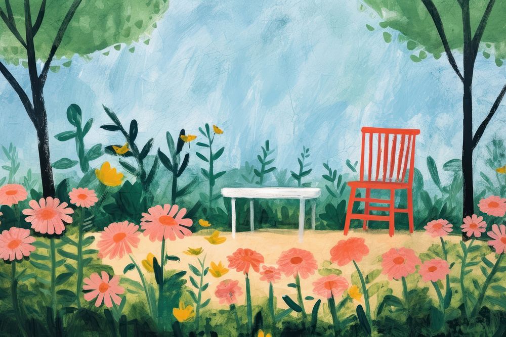 English garden furniture painting outdoors. 