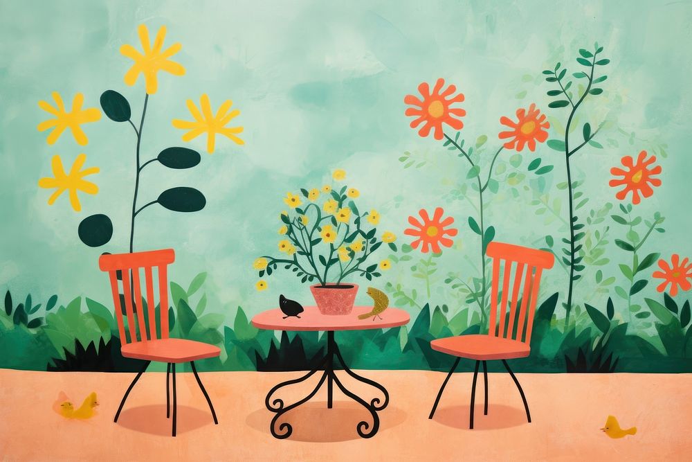 English garden furniture painting pattern. 