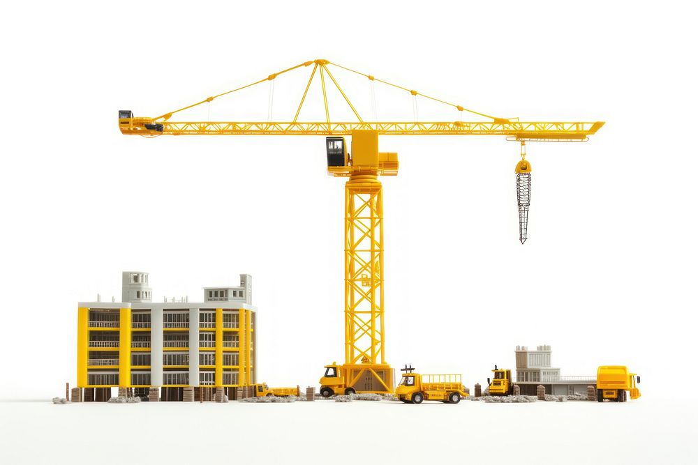 Yellow tower crane construction vehicle bus. AI generated Image by rawpixel.