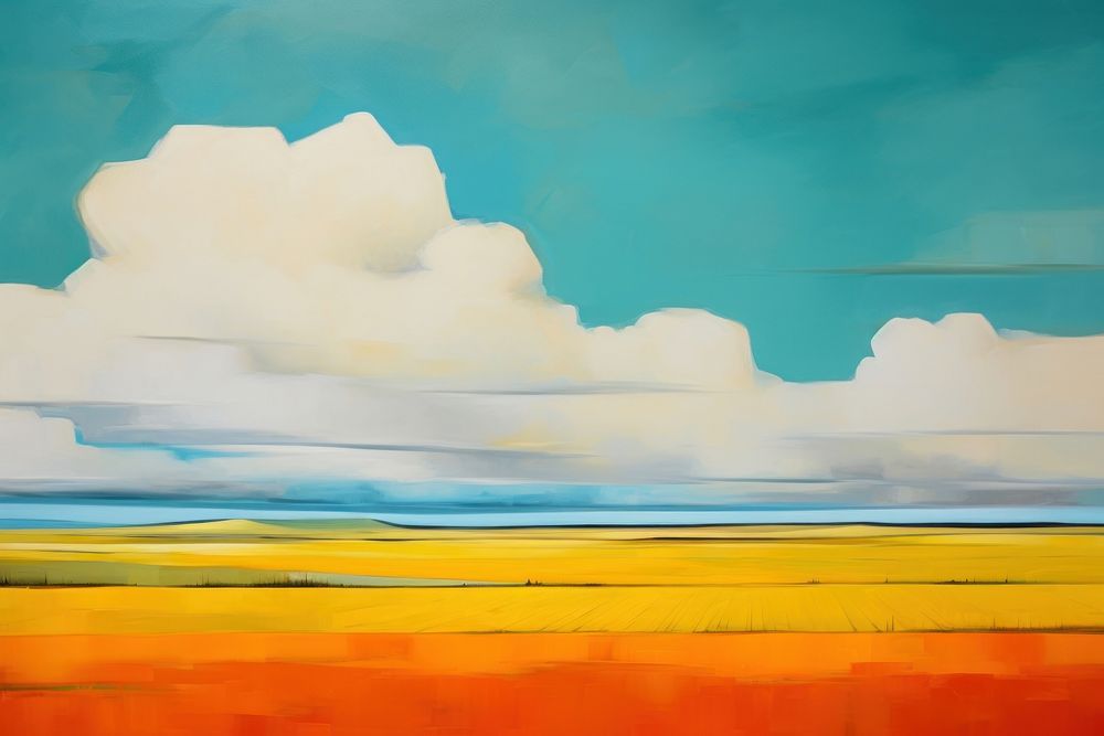 Grassland landscape painting outdoors. AI generated Image by rawpixel.