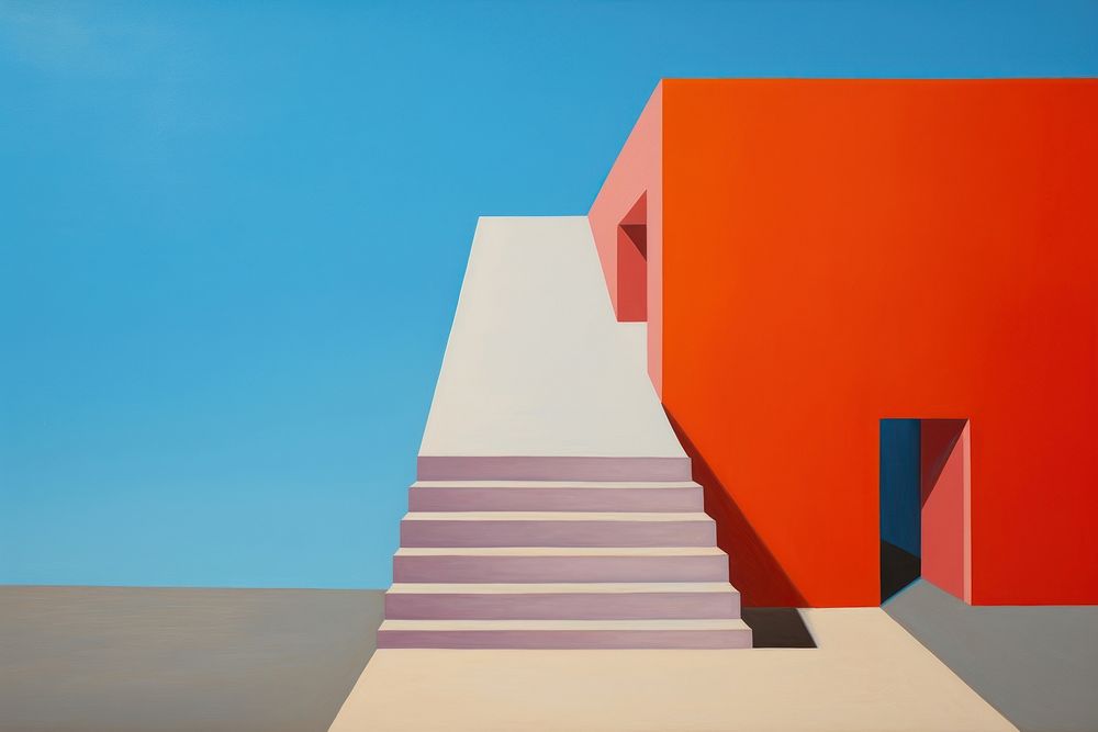 Minimalist landscapes architecture staircase painting. 