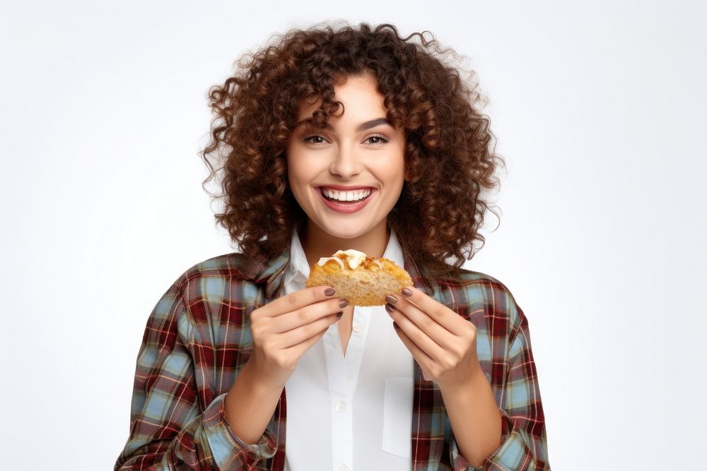 Young woman eating pastry portrait adult food. AI generated Image by rawpixel.