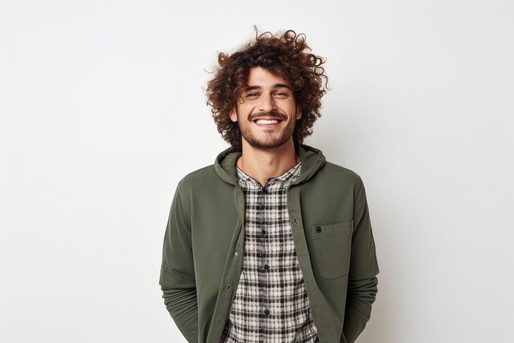 Curly haired man laughing adult smile. AI generated Image by rawpixel.