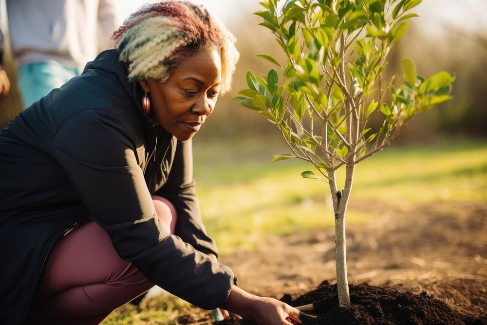 Woman planting a tree outdoors gardening nature. AI generated Image by rawpixel.