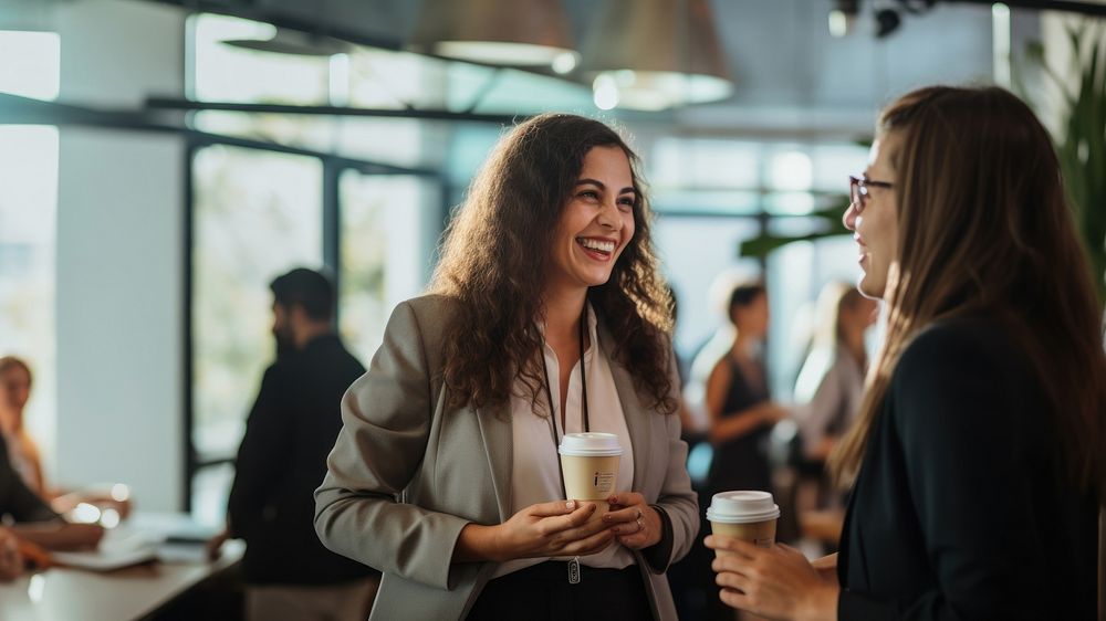 Plus-size office woman smiling coffee adult. 