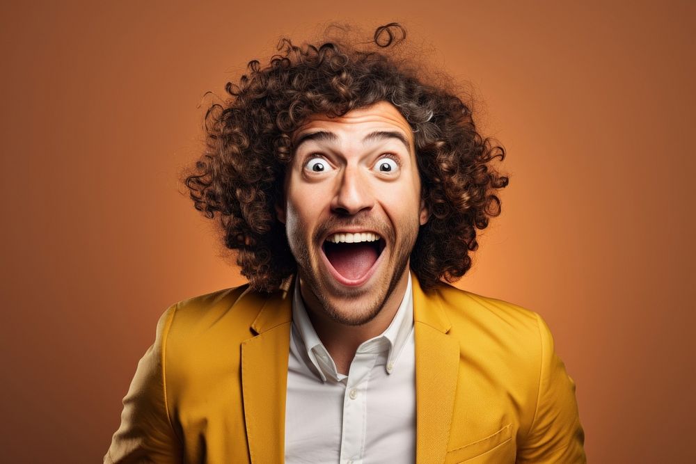 Excited curly haired man shouting portrait adult. AI generated Image by rawpixel.