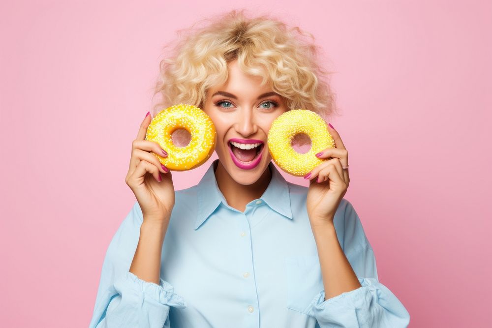 Young woman donuts portrait adult happy. 