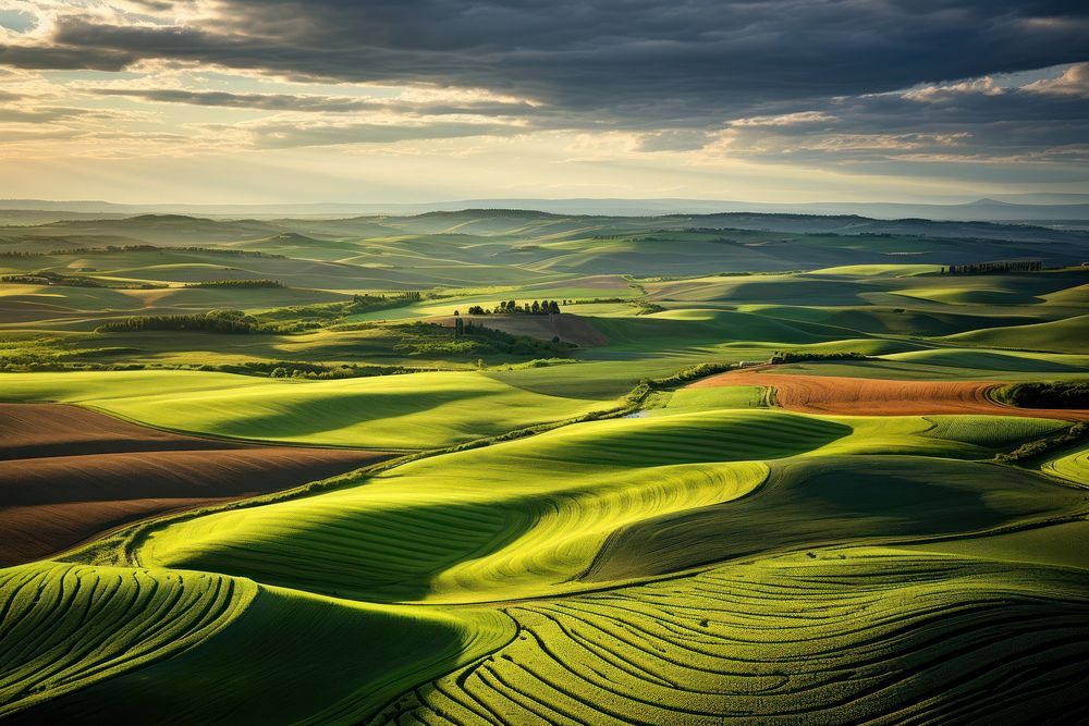 Farmlands panoramic horizon landscape. AI generated Image by rawpixel.