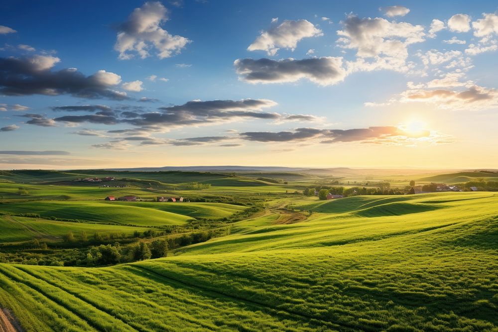Farmlands panoramic horizon landscape. AI generated Image by rawpixel.