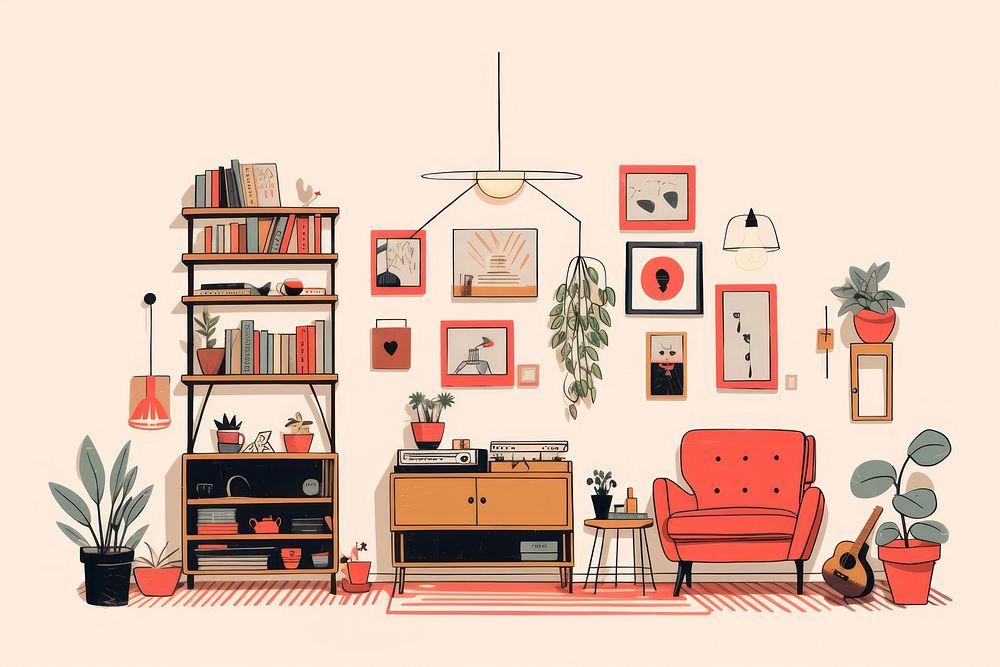 Illustration of a room architecture furniture cartoon.