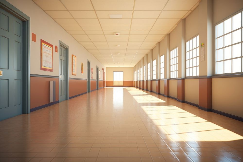 High school hallway architecture corridor building. AI generated Image by rawpixel.