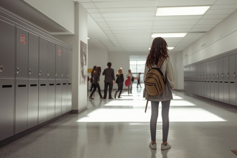 Student walking school architecture. 