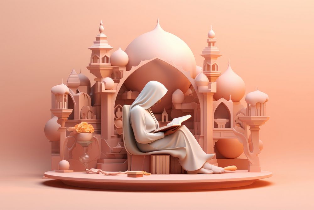 Muslim reading Quran architecture building art. AI generated Image by rawpixel.